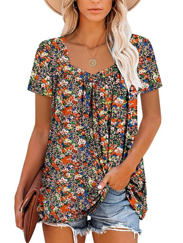 ✨Women's Summer Pleated Printed Short-Sleeves