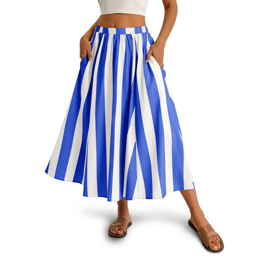 Women's Striped Elastic Waist A-Line Maxi Skirt