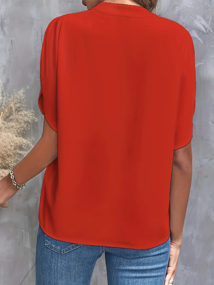 ✨Women's Short Sleeve Solid Color Notch Collar Short Sleeve Shirt