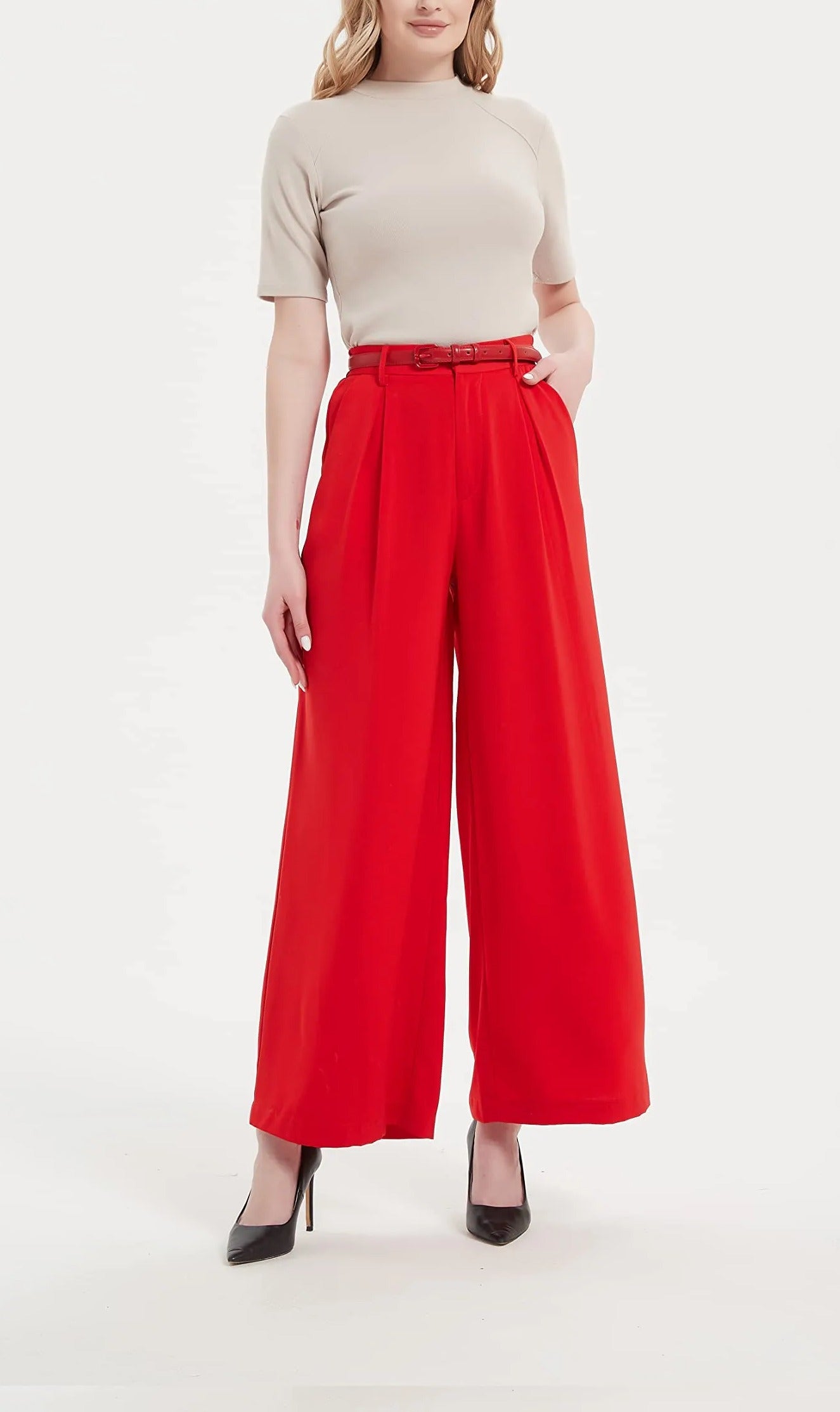 Women High Waist Casual Wide Leg Trousers