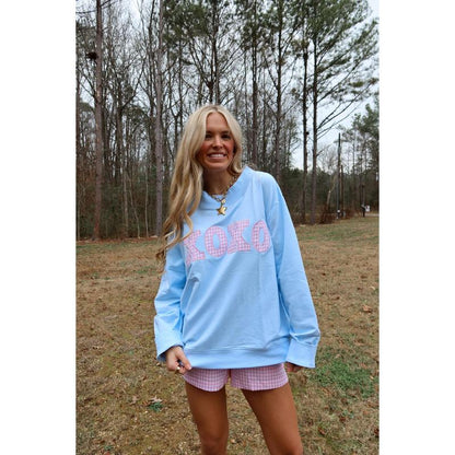 XOXO Gingham Mock Neck Sweatshirt