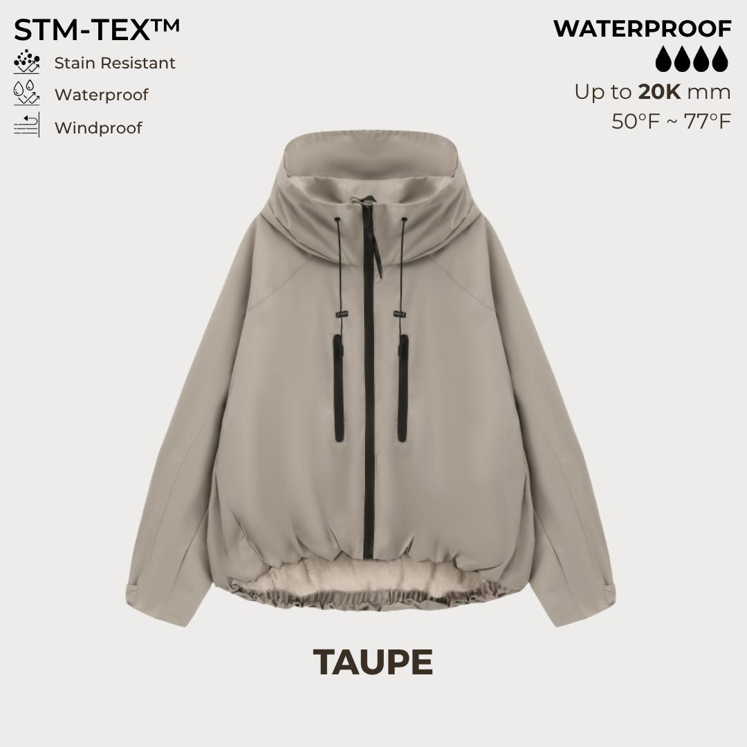 ⏰Hot Sale-Women's Oversized Pleated Hem Rain Jacket With Hooded