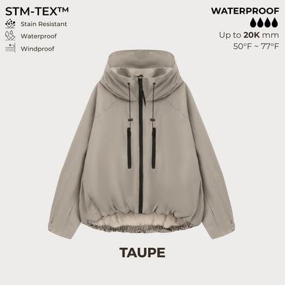 ⏰Hot Sale-Women's Oversized Pleated Hem Rain Jacket With Hooded