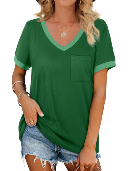 Womens T Shirts Short Sleeve V Neck Loose Casual Summer Tops