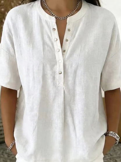 Women's Henley Neck Half-Button Casual Blouse