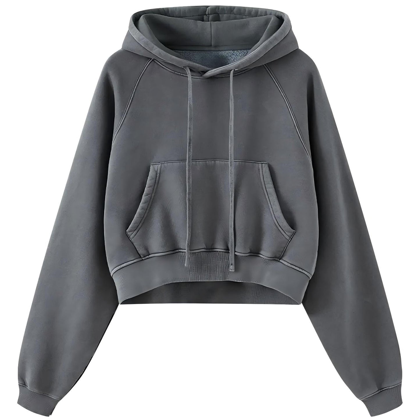 Retro Washed Drawstring Cropped Hooded Sweatshirt