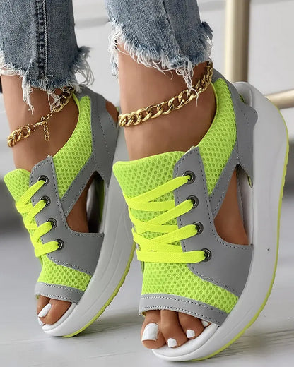 💖Hot Sale - 48% OFF🎁CONTRAST PANELED CUTOUT LACE-UP MUFFIN SANDALS
