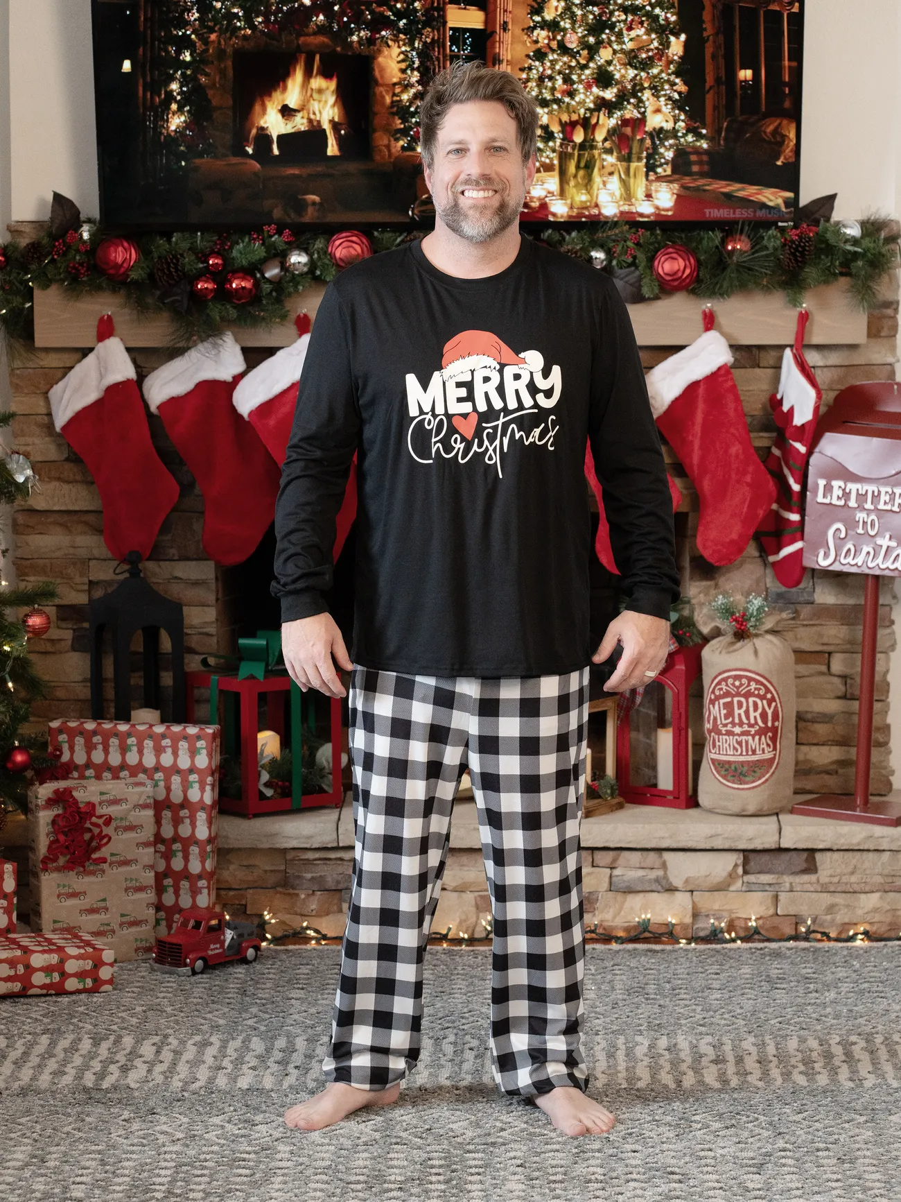 Family Christmas  Long-sleeve Black White Letters Pajamas