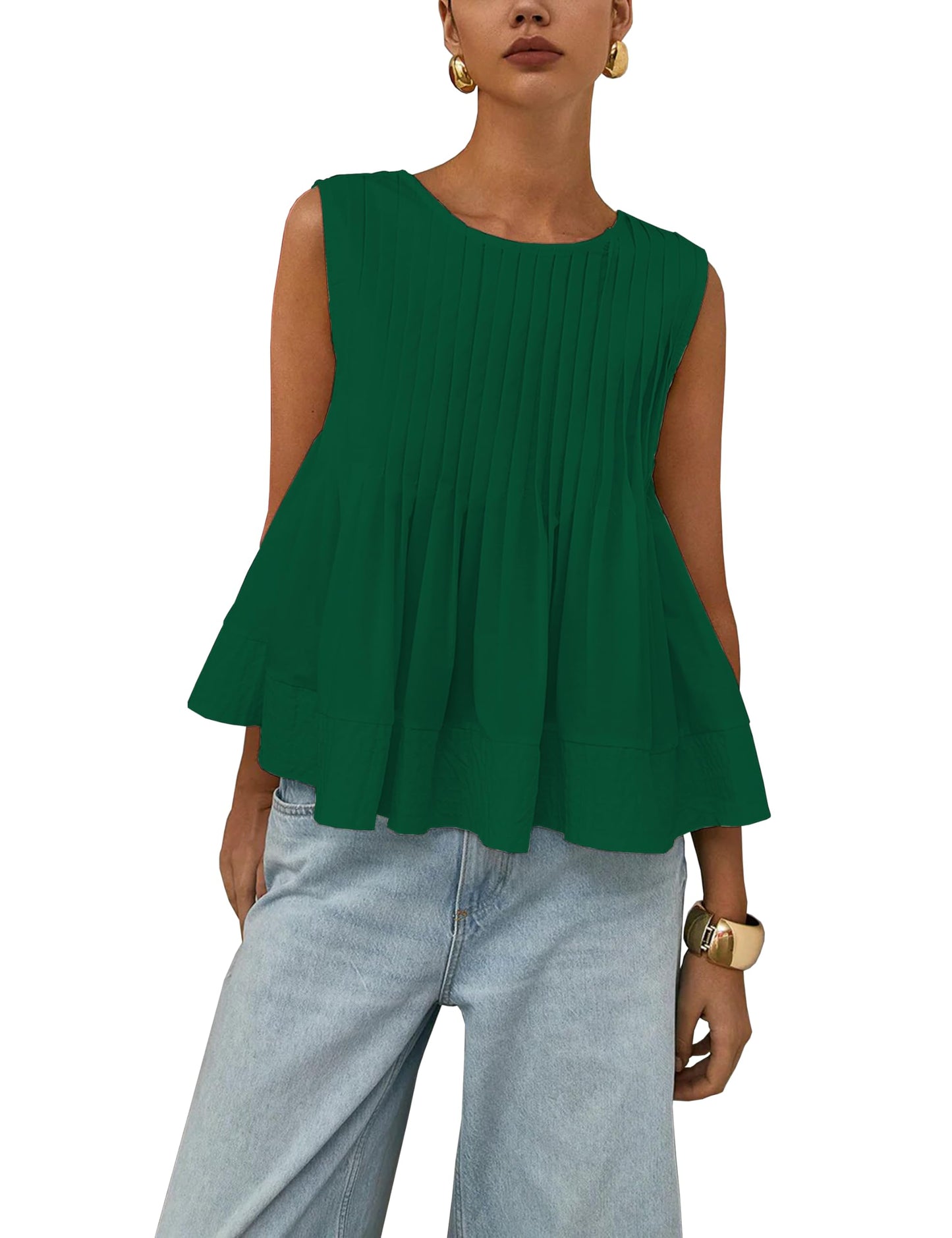 ✨Womens Summer Pleated Peplum Sleeveless Blouse Tank Tops