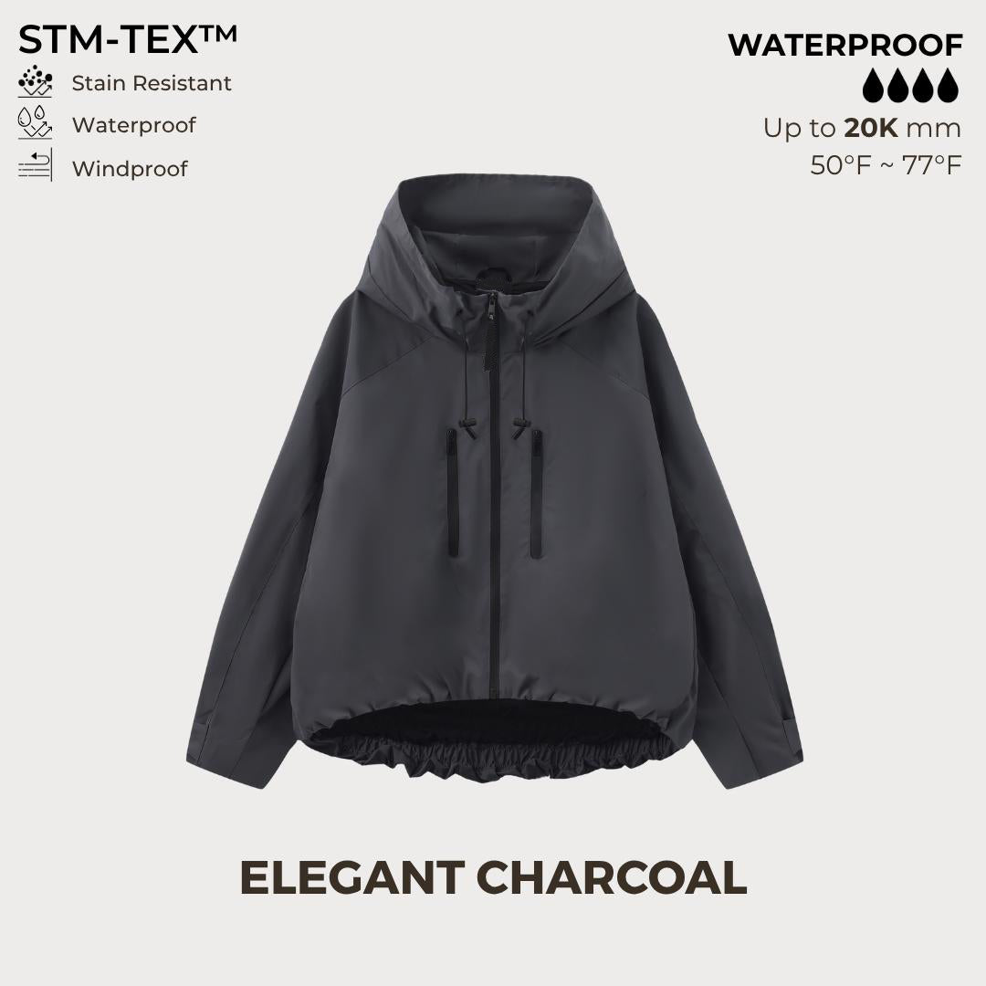 ⏰Hot Sale-Women's Oversized Pleated Hem Rain Jacket With Hooded