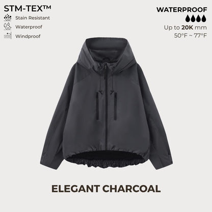 ⏰Hot Sale-Women's Oversized Pleated Hem Rain Jacket With Hooded