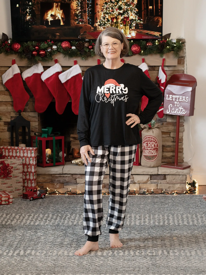 Family Christmas  Long-sleeve Black White Letters Pajamas