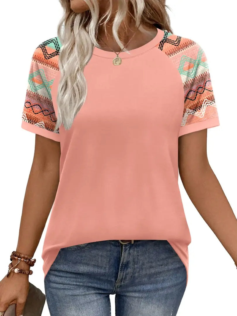 Women's Casual Colorblock Short-Sleeve Raglan Shirts