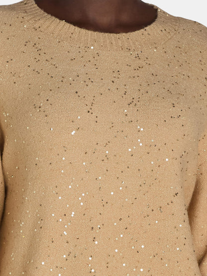 Women's Sequin Ribbed Crew Neck Sweater