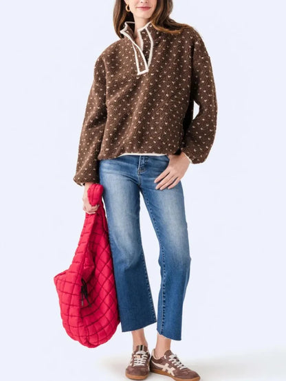 ✨Women's Button-down Turtleneck Heart Sherpa Pullover