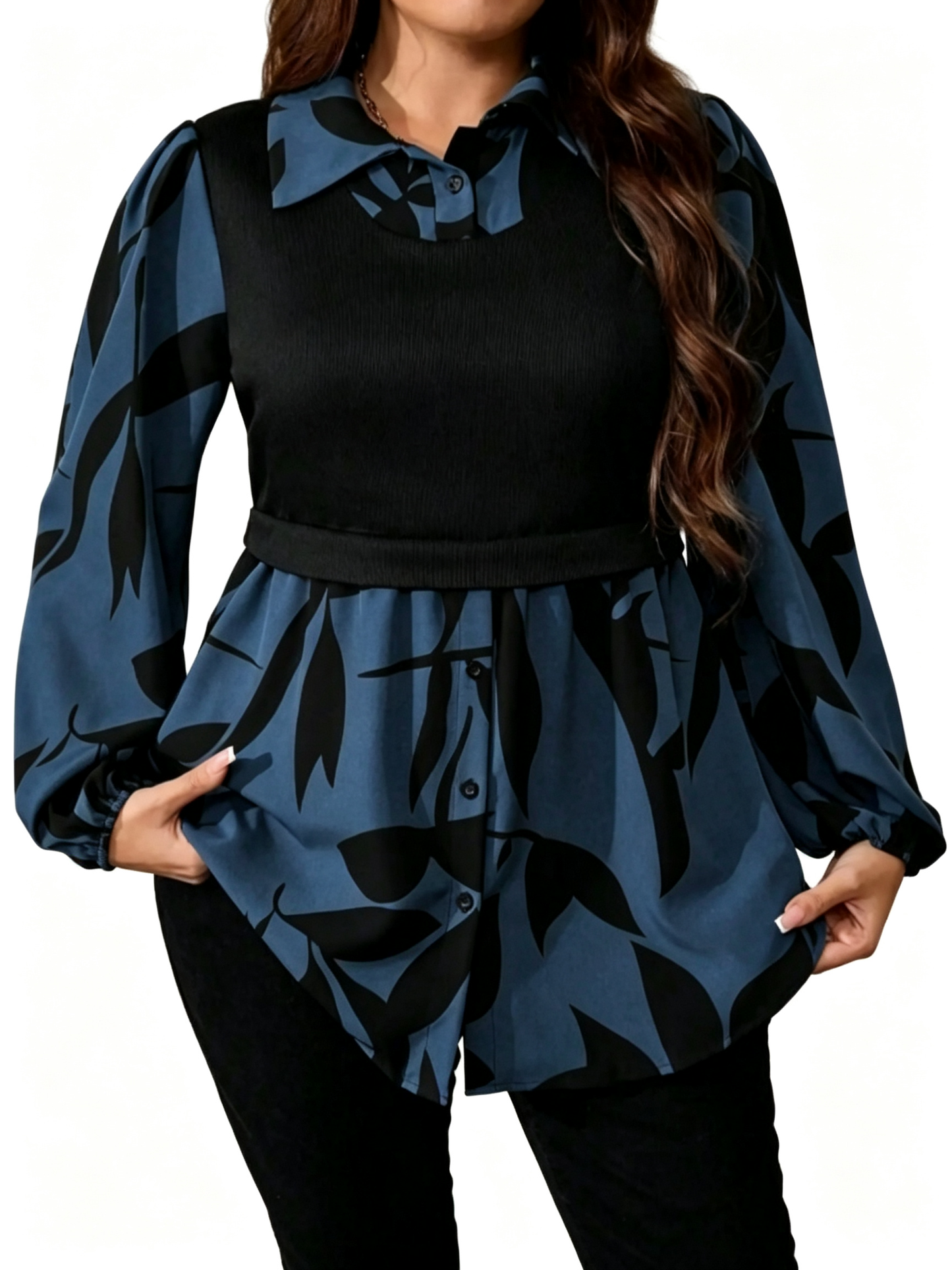 🍂Women Floral Leaf Print Two In One Blouse