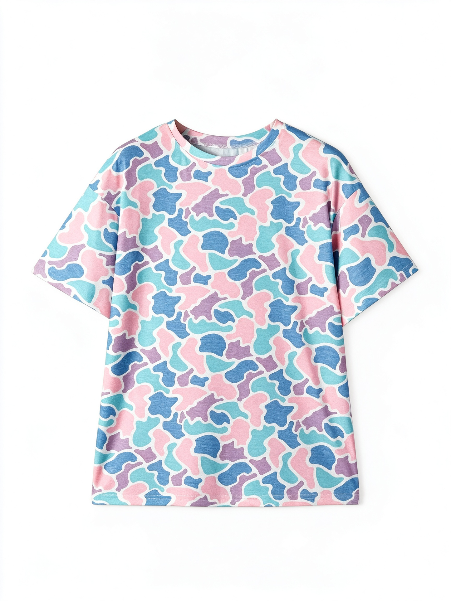 Women Oversized Pastel Camouflage Print Short Sleeve Crew Neck Casual T-Shirt