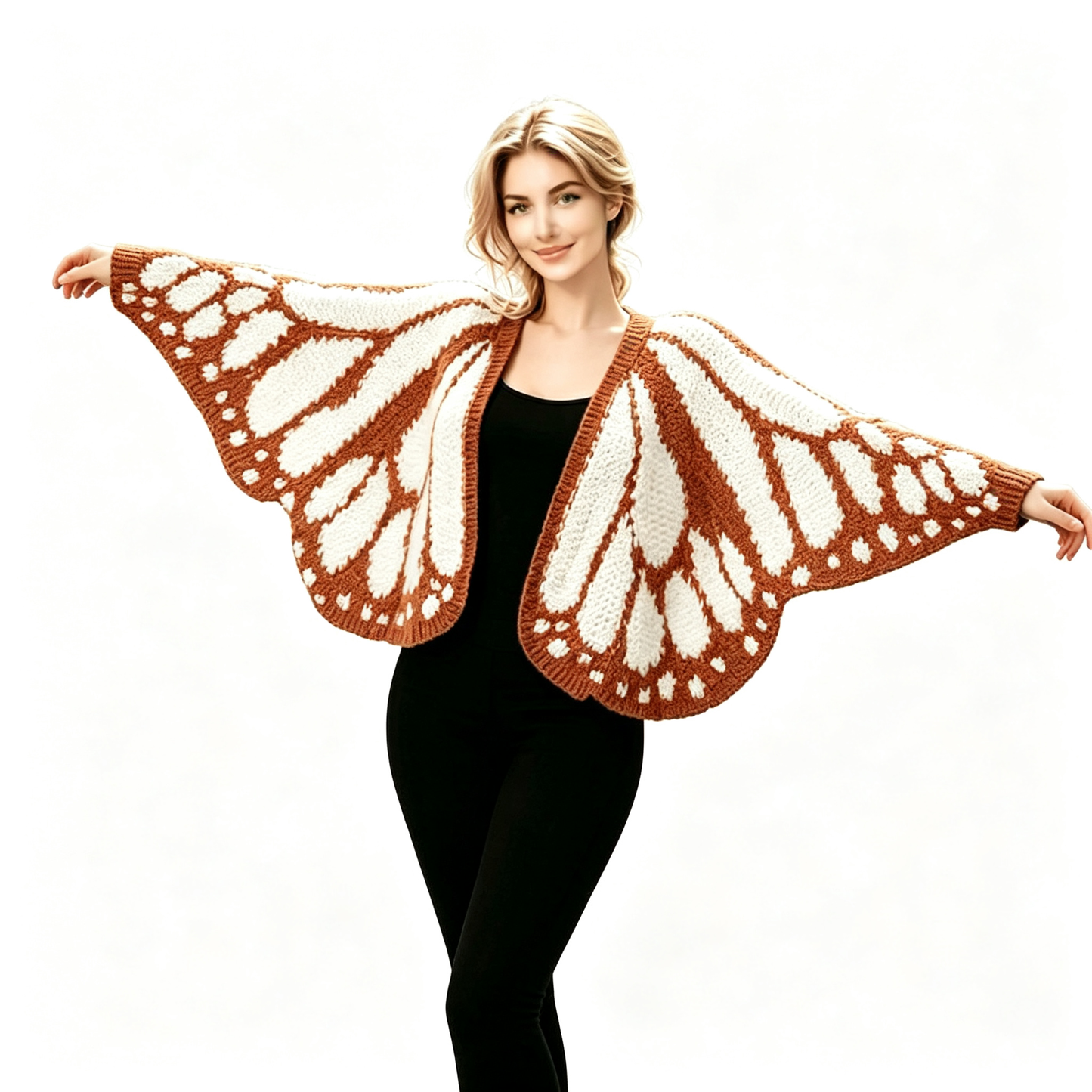 Women's Monarch Butterfly Wing Knit Open Front Cardigan