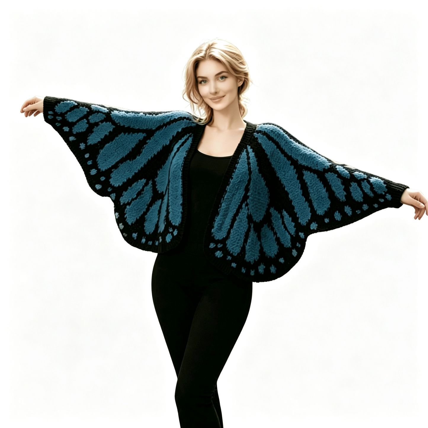 Women's Monarch Butterfly Wing Knit Open Front Cardigan