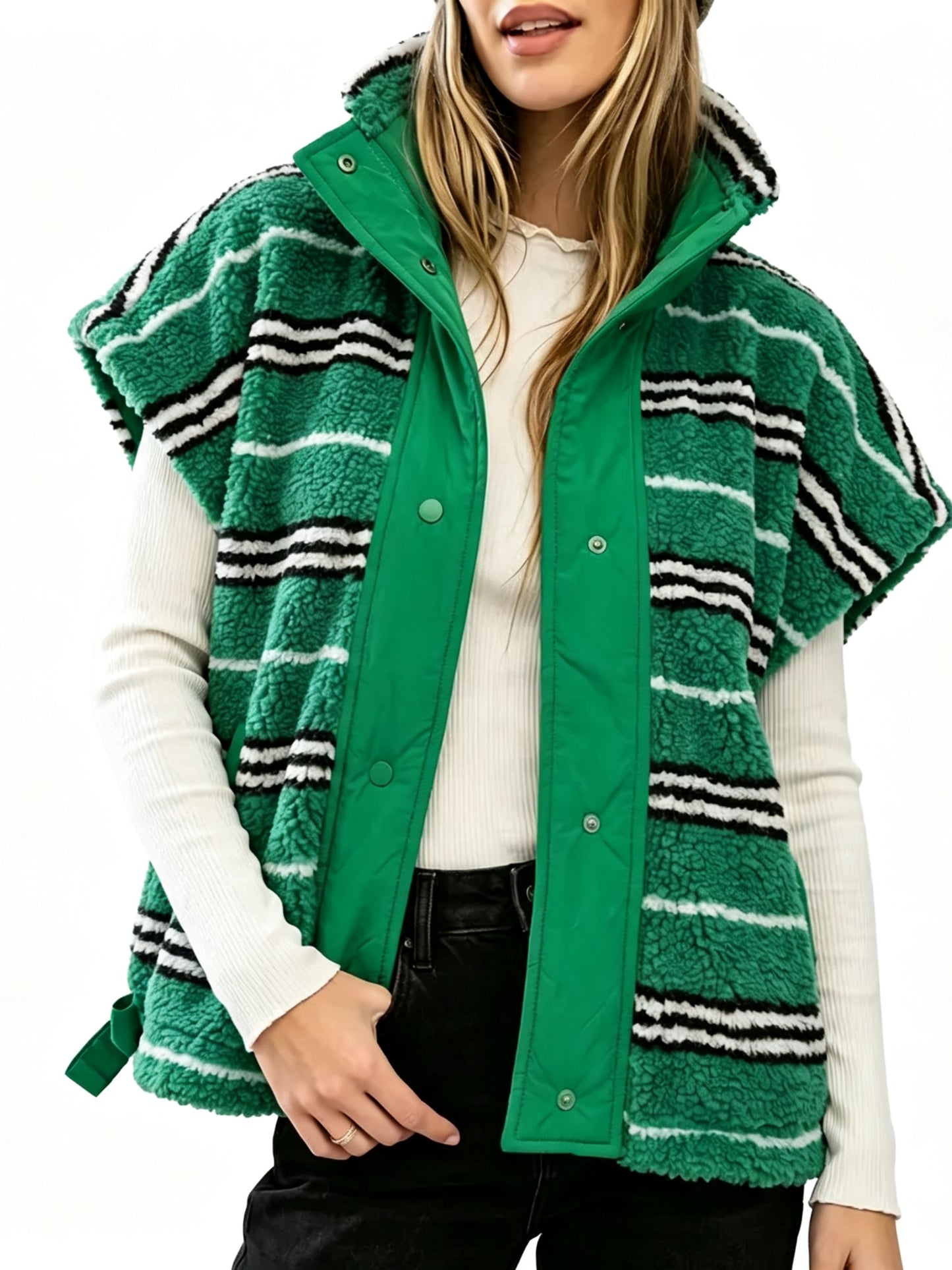 Hot Sale-Women's Stand Collar Striped Sherpa Fleece Vest