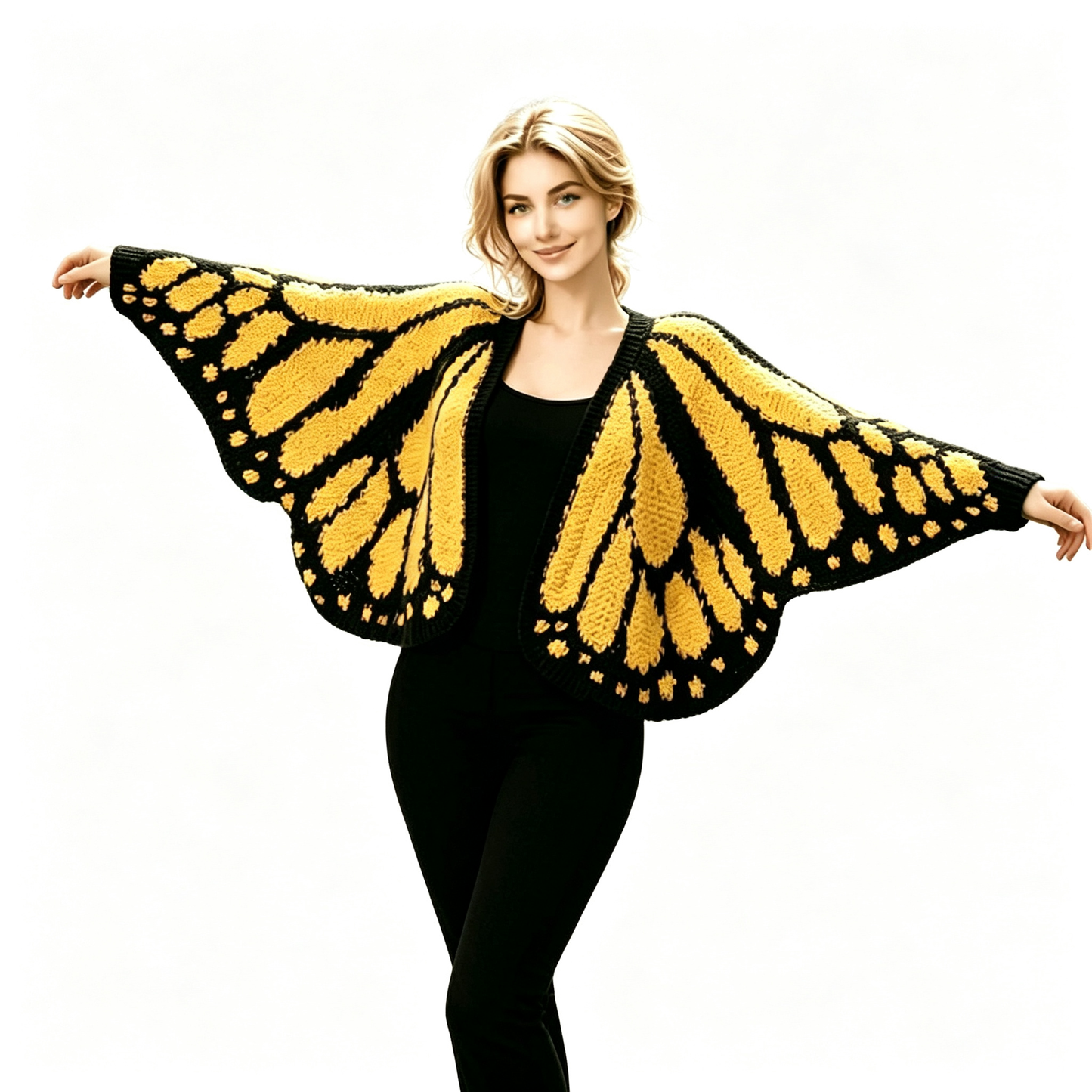 Women's Monarch Butterfly Wing Knit Open Front Cardigan
