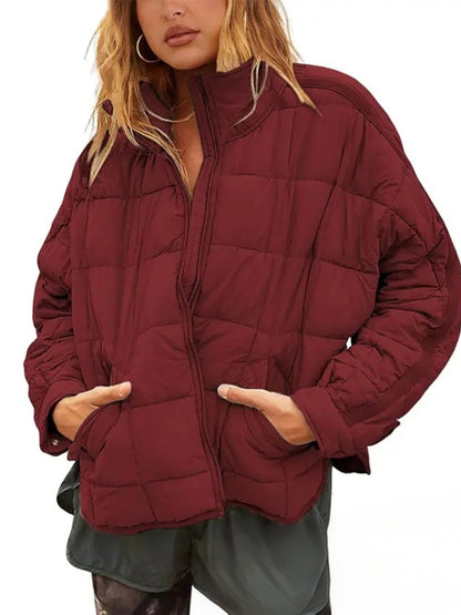 Women Lightweight Loose‑Fit Long‑Sleeve Zip Front Quilted Puffer Jacket