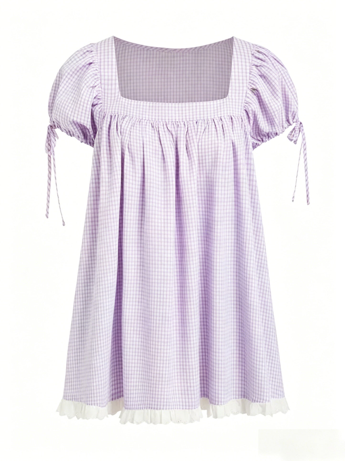 Sweet square neckline, ruffled chest, puff sleeves, adjustable silhouette, casual long shirt
