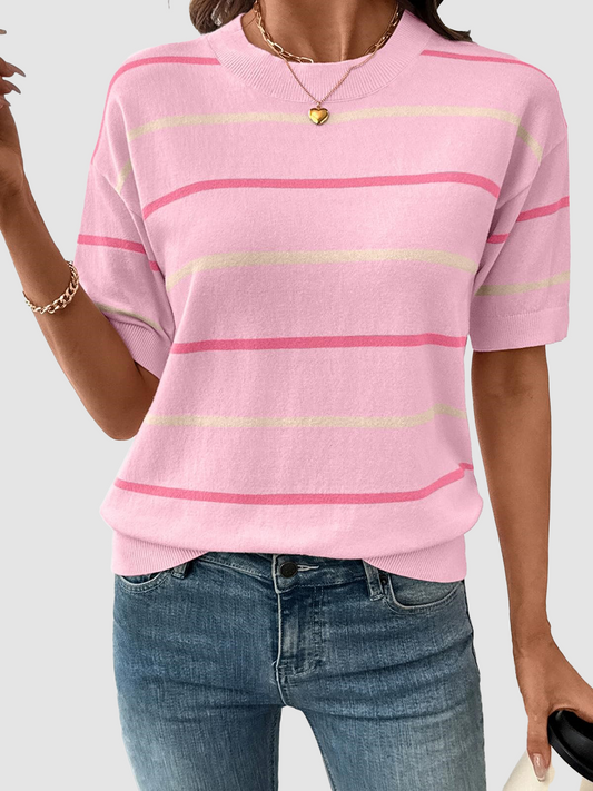Womens Tops Crewneck Short Sleeve Sweater Pullover Knit Striped Shirt Spring Outfits for Women 2026