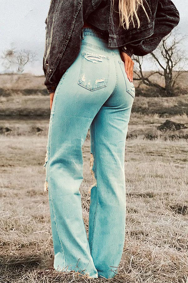 High Waist Distressed Casual Jeans