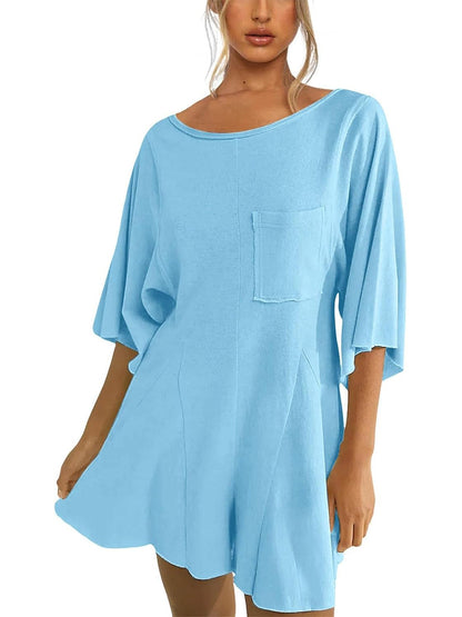⏰Hot Sale-Women's Short Sleeve Loose Ruffled Short Romper Dress with Pocket