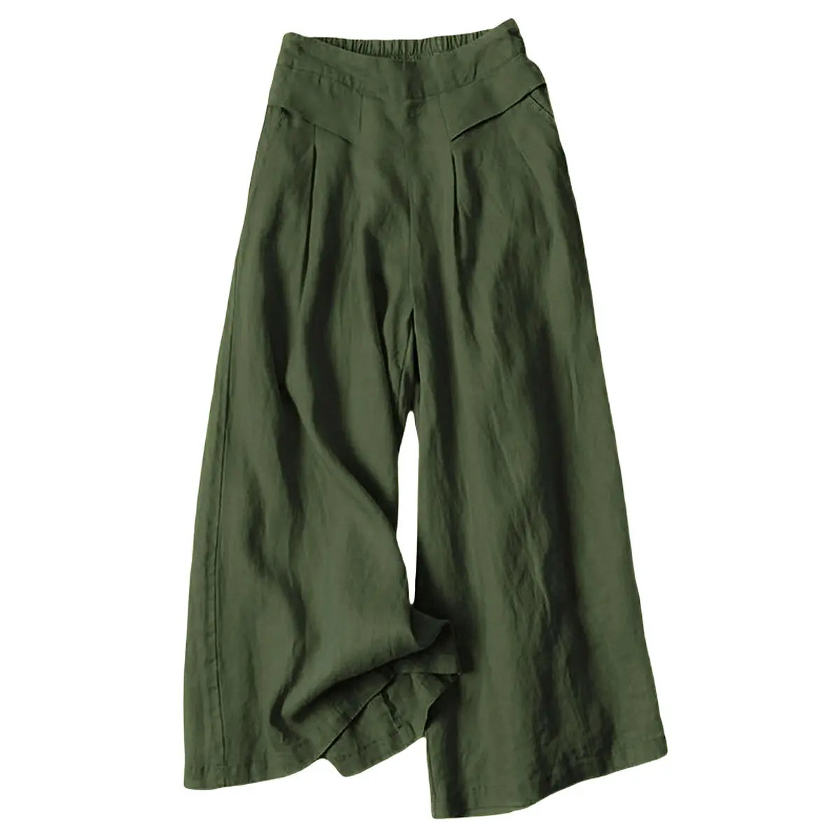 ⏰Hot Sale-Women's Cotton Linen Culottes Pants Elastic Waist Wide Leg Palazzo Trousers