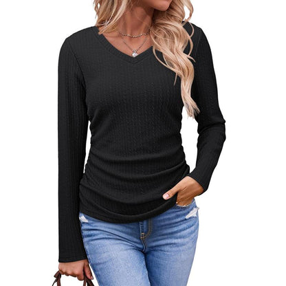 ✨Women's V-Neck Pleated Basic Tunic Long Sleeve Top