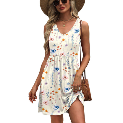 Women's Floral V-Neck Sleeveless Mini Dress