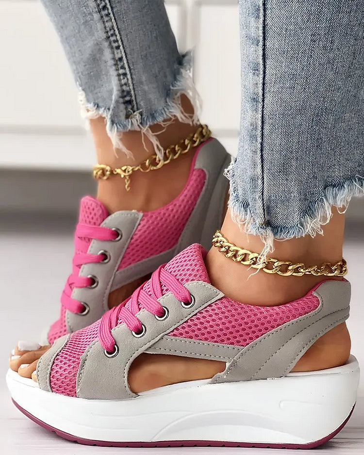 💖Hot Sale - 48% OFF🎁CONTRAST PANELED CUTOUT LACE-UP MUFFIN SANDALS