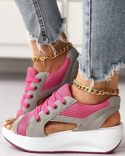 💖Hot Sale - 48% OFF🎁CONTRAST PANELED CUTOUT LACE-UP MUFFIN SANDALS