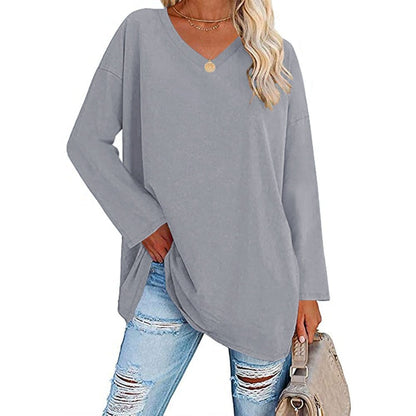 Women's Loose Long Sleeve Fashion V-neck Top