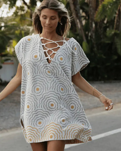 Women's Boho Lace Up Cover Up Dress