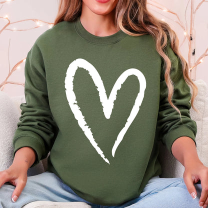 Womens Valentine Day Heart Print Crew Neck Sweatshirt