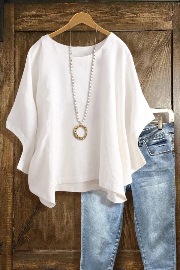 ✨Women's Cotton Tops Solid Color Batwing Short Sleeve Oversized T-Shirt