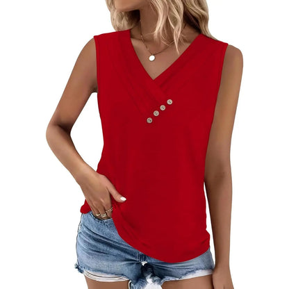 Women's V-Neck Sleeveless Button Tank Top