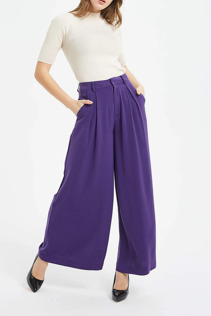 Women High Waist Casual Wide Leg Trousers