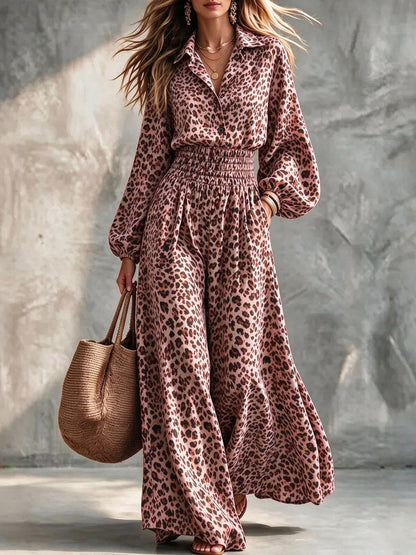 Vintage Leopard Print One-Piece Outfit With Pockets