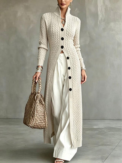 Limited time sale🔥Women's Stand Collar Single Button Cable Knit Long Cardigan