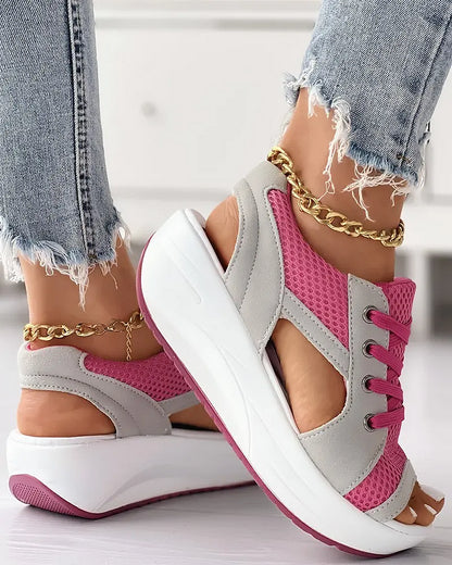 💖Hot Sale - 48% OFF🎁CONTRAST PANELED CUTOUT LACE-UP MUFFIN SANDALS