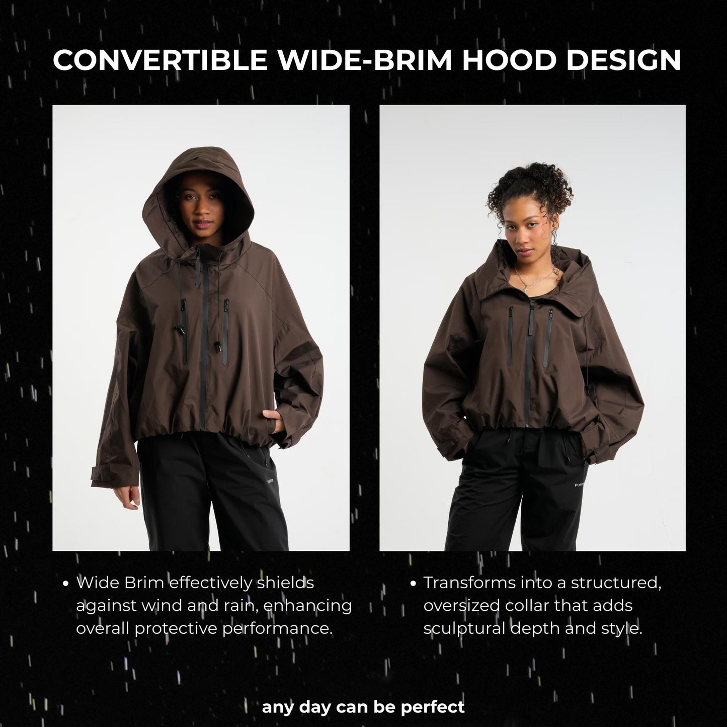 ⏰Hot Sale-Women's Oversized Pleated Hem Rain Jacket With Hooded