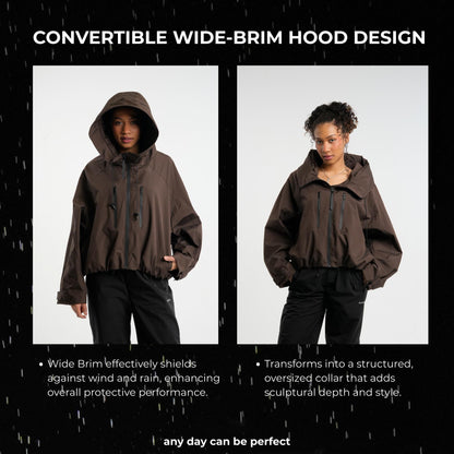 ⏰Hot Sale-Women's Oversized Pleated Hem Rain Jacket With Hooded