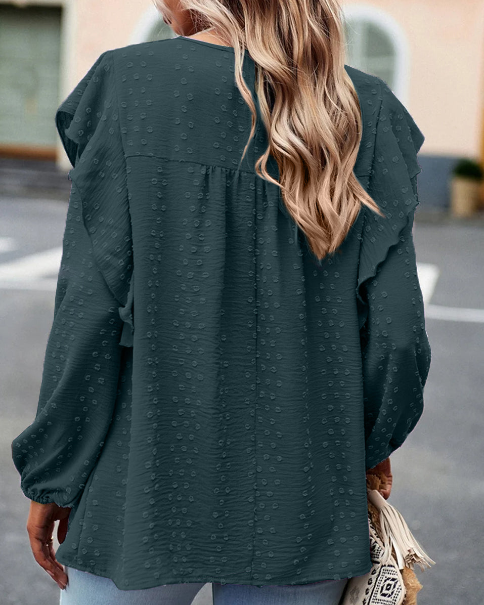 Women's Swiss Polka Dot Babydoll Top With Ruffles