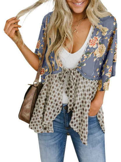 ⏰Hot Sale-Women's Floral Kimono Ruffle Sleeve Tie Cardigans Flowy Boho Loose Cover Ups