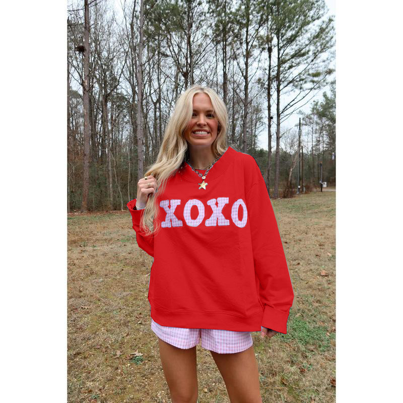 XOXO Gingham Mock Neck Sweatshirt
