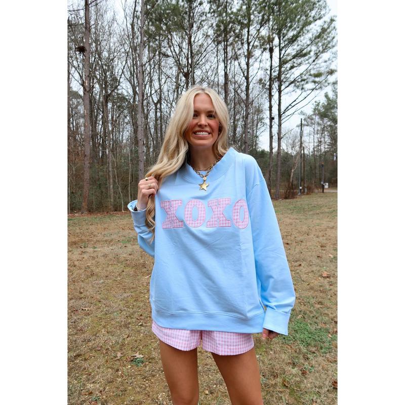 XOXO Gingham Mock Neck Sweatshirt